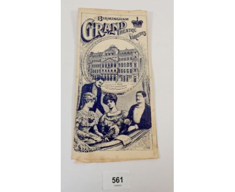 A Birmingham Grand Theatre of Varieties Program 11th May 1908, triple fold leaflet with many advertisments 