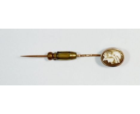 A Victorian yellow metal cameo stick pin, boxed 