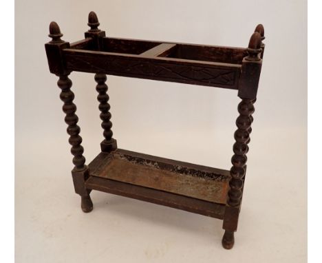 An oak stick stand on bobbin turned supports 