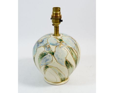 A stoneware studio pottery table lamp by Barbara &amp; Michael Hawkins painted blue iris, lamp base 16cm 