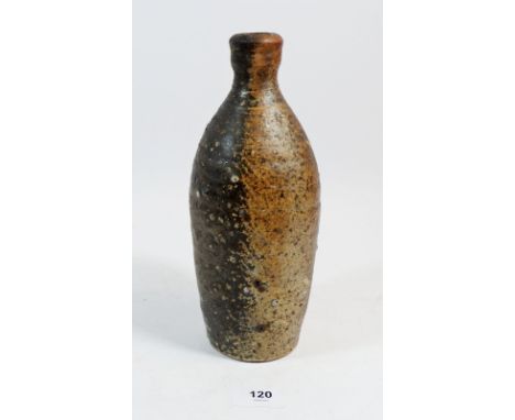 A studio pottery wood fired stoneware flask by Nic Collins, 25cm 