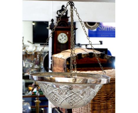 An early 20th century large cut glass plaffonier light shade, 40.5cm diameter 