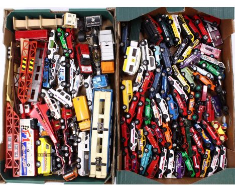 Two trays containing a quantity of mixed Corgi, Matchbox Kingsize, and similar scale diecast vehicles, to include a Corgi Toy