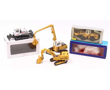 A Conrad/Gescha 1/50 scale earth moving construction diecast model group of 4 to include No. 2832 Liebherr 932 Hydraulic Exca