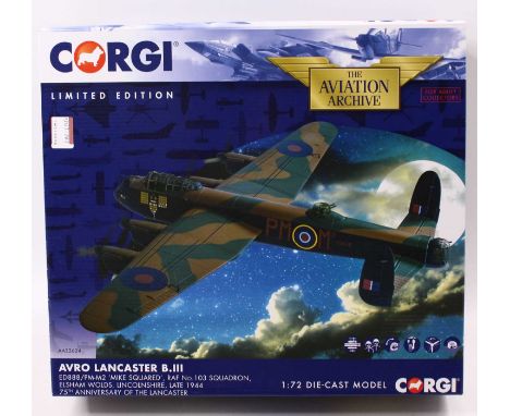 A Corgi limited edition 1/72 scale Aviation Archive No AA32624 Avro Lancaster housed in a polystyrene packed box with a colle