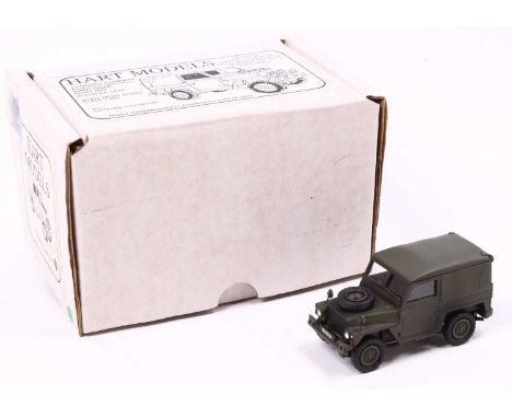 A Hart Models 1/48 scale white metal kit built model of HT25 lightweight Landrover in military green body with matching hubs,