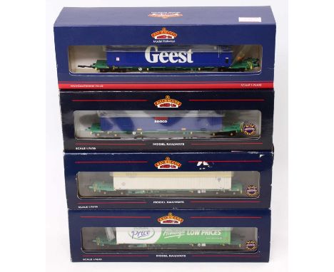 Four Bachmann Branch-line double wagon intermodal packs: 37-303 ‘ASDA’; 37-301A ‘AXIS’; 37-302 ‘GE SEACO’&amp; 37-308 ‘Geest’