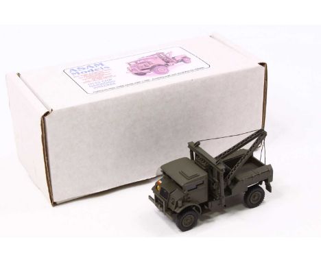 An ASAM Models 1/40 scale white metal kit built model of a HT43 CMP Harwood Wrecker, in military green with matching hubs and
