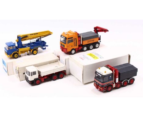 A Conrad Code 3 group of four 1/48 scale diecast models to include Mercedes Actros Titan with a ballast artic unit by GCS Joh