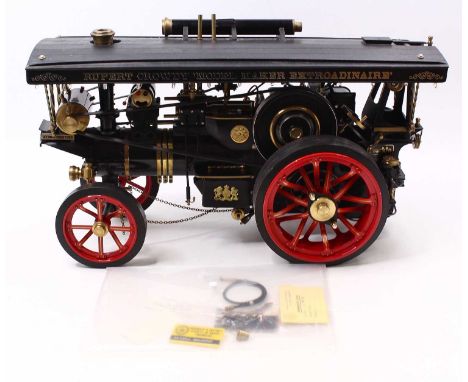 Markie Models Spirit Fired Scenic Showmans Engine, 1/10th scale finished in black with brass fittings, red spoked road wheels