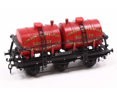 Lawrence Scale Models, signed on the underside on a plate,  ‘London Cooperative Milk wagon with two tanks affixed to a flat w