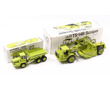 Conrad 1/40 scale and a 1/50 scale group of two Terex GM earthmoving/construction models to include No. 2762 Articulated Dump
