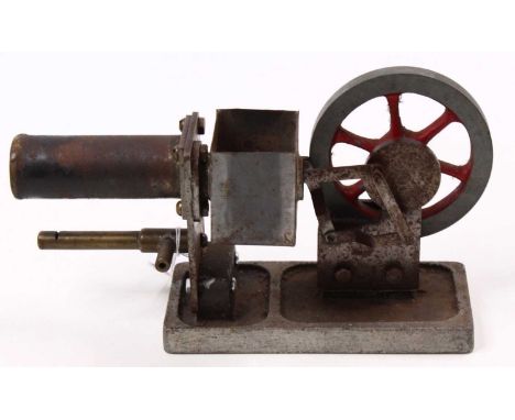 Horizontal scratch-built hot air engine, comprising a single cylinder with a large heat exchanger, length 22cm