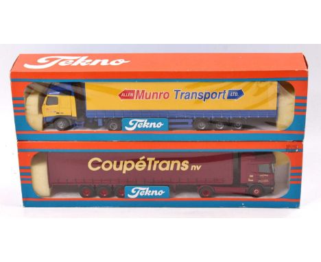 A Tekno 1/50 scale group of two boxed models to include Volvo 420 Allan Munro Transport Curtainside together with Scania 400 