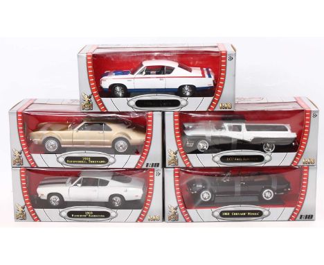 A Road Signature Collection 1/18 scale boxed group of five modern issue diecast to include a 1969 Corvair Monza, a 1957 Ford 