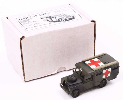A Hart Models 1/48 scale white metal and resin kit built model of a Landrover Ambulance Series 11A HT26 11A, in military gree