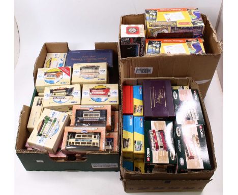 Three boxes containing Corgi 1/76 scale Original Omnibus, Classics and Tramway boxed modern issue diecast models to include N