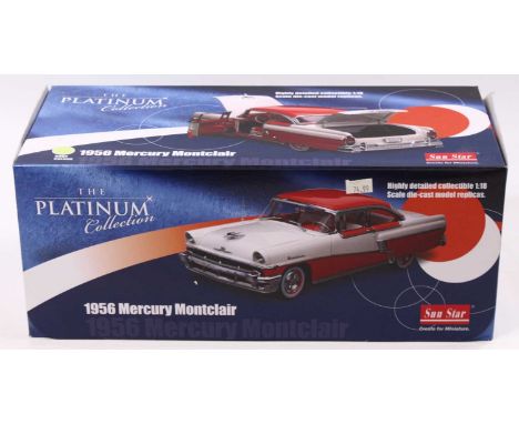 A Sun Star Model No. 5142 1/18 scale diecast model of a 1956 Mercury Montclair finished in Tuxedo black and Grove green as is
