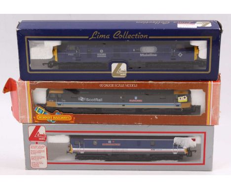 Three diesel locos: Hornby R886 class 47 Scotrail ‘Blackfriars Bobby’ (VG) (BP); Lima class 37, ‘Mainline’ ‘Stratford’ No.370