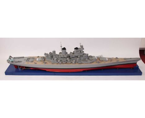 A very well-made GRP hull, wooden and resin scale model of the USS Missouri, length 209cm and height 41cm, removable superstr