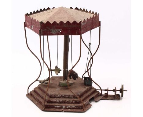 Early 20th century possibly German tinplate and cast metal Carousel, suitable to be attached to steam engine for operation, m