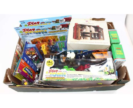 One tray of post-1980s carded and boxed diecast tractors and accessories to include a Zylmex tractor and sprayer, and a Playt