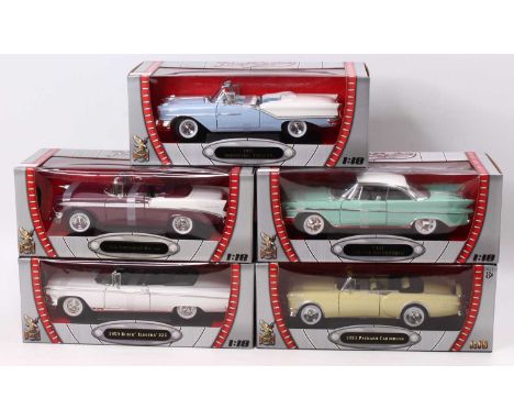 A Road Signature Collection 1/18 scale boxed group of five modern issue diecast to include a 1957 Oldsmobile Super 88, a 1961