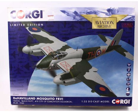 A Corgi limited edition 1/32 scale Aviation Archive No. AA34605 De Havilland Mosquito FBVI housed in a polystyrene packed box