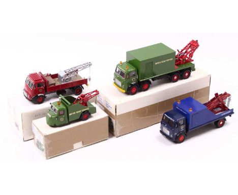 A Corgi Toys Code 3 group of four 1/50 scale diecast to include a 3-wheeled Scammell Scarab in a British Road Services Green 