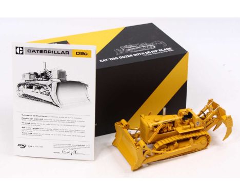 A Classic Construction Models 1/48 scale Caterpillar D9G Dozer with 9R Rip Blade housed in a polystyrene packed box with a fa