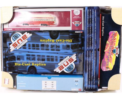 A Corgi Vintage Buslines/Classics 1/50 scale group of six boxed modern issue diecast models to include No. 55007 Los Angeles 
