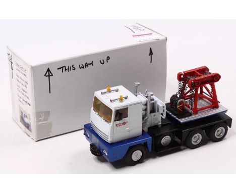 An ASAM Models 1/48 scale white metal kit built model of a C52 Nicholas Tractomas 6x6 heavy tow tractor, with white cab and b