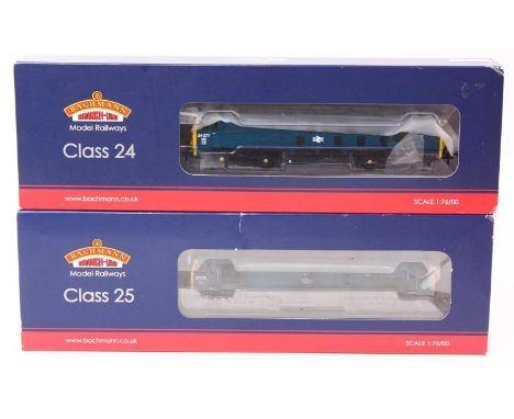 Two Bachmann Branch-line Bo-Bo diesel locos: 32-431DC class 24 No.24077 BR blue, DCC on board; 32-407 class 25/3 No.25279 BR 