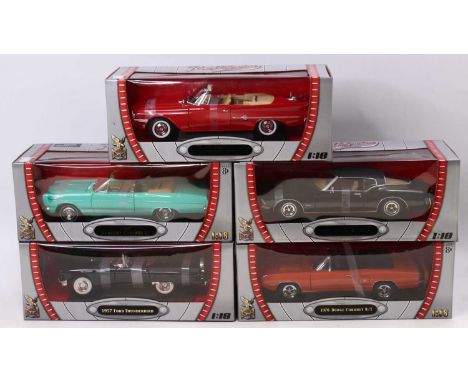 A Road Signature Collection 1/18 scale boxed group of five modern issue diecast to include a 1970 Dodge Coronet RT, a 1957 Fo