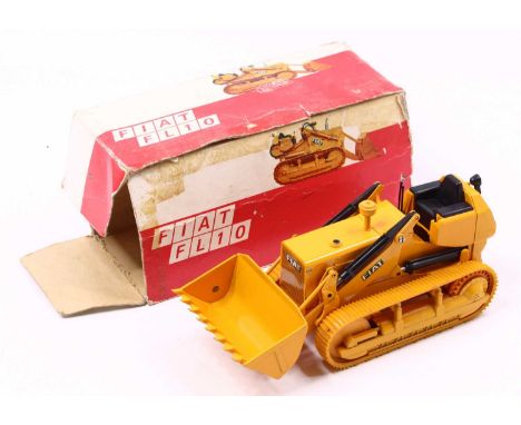 A Mini Auto 1/24 scale diecast model of a No. 4032 Fiat FL10 Crawler Shovel in orange, with orange rubber tracks, housed in a