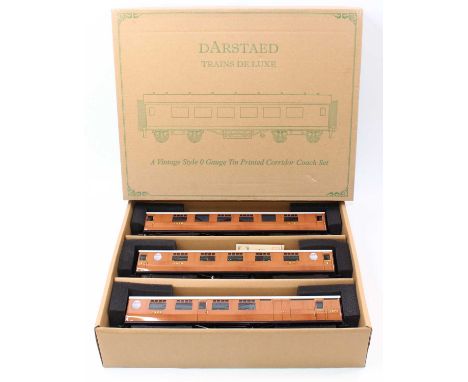 Sets of 3 Darstead coaches, LNER Thompson corridor Set A, light brown, unlined, grey roofs: br/3rd No.1870 with rear red ligh