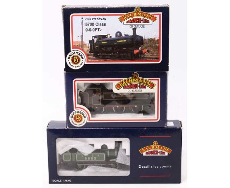 Three Bachmann-Branch-line tank locos: 31-050A J72 0-6-0 LNER lined green No.8680; LT pannier tank 0-6-0 L99; 31-900 GWR 0-6-