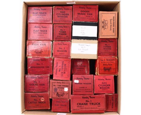 Twenty three Hornby 4-wheeled goods wagons, nearly all post-war, including one French double wine, gas cylinder, No.1 wagon, 