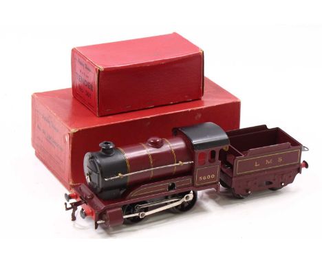 1949-54 Hornby No.501 clockwork 0-4-0 loco &amp; tender LMS, lined maroon, sans serif 5600 on cab-sides, serif LMS on tender 