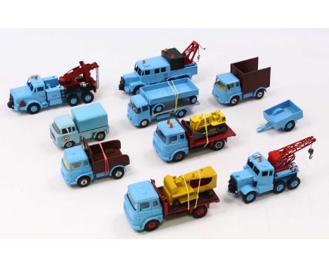 A Code 3 various makes 1/50 scale loose group of ten diecast to include Corgi Toys No. 409 Jeep FC150 in a light blue body wi