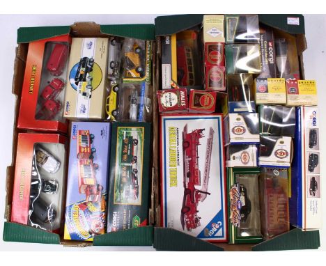 Two trays containing a quantity of mixed Corgi modern issue and similar diecasts, mixed commercial vehicles, circus related a