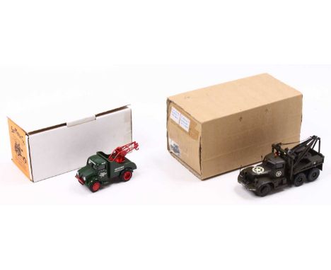A Sun Motor Company 1/48 scale white metal kit built group of two models to include No. 156 Bedford OS breakdown lorry in 'Da