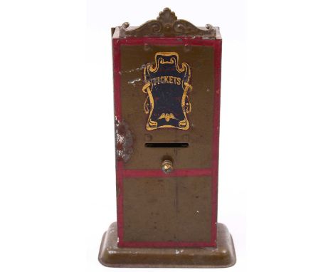 Bing (GBN) tinplate Gauge 1 ticket dispenser, brown and red body with Ticket Transfer to front, rear loading example with tin