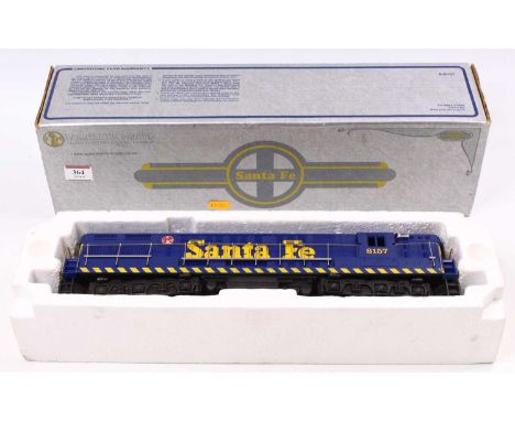 Fairbanks Morse 0-gauge Co-Co Santa Fe diesel No.8157, blue with yellow lettering. (E) Outer corrugated (BVG) but the lid of 