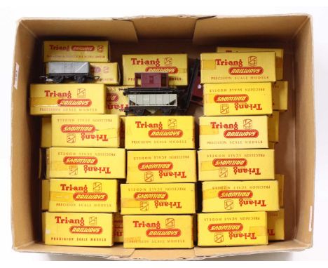 Triang TT 3mm scale items: Four coaches &amp; 28 wagons. Some duplicates. Overall (VG) (BG)
