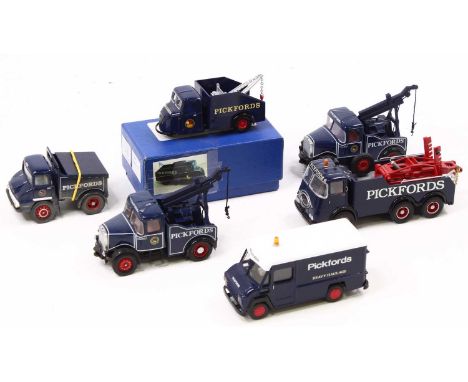 A Code 3 group of six loose 1/48 and 1/50th scale Pickford models to include a 3-wheeler Scammell Scarab with silver jib, a T