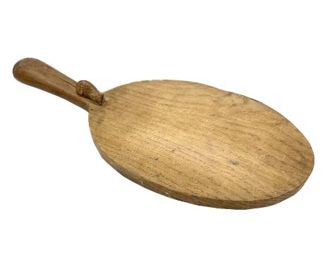 'Mouseman' oak cheeseboard, the knotty handle carved with mouse signature, by Robert Thompson of KilburnDimensions: Length/Wi
