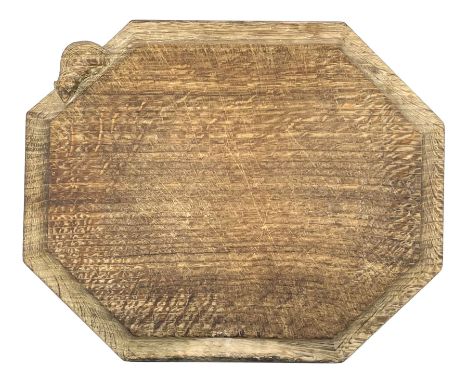 'Mouseman' oak breadboard, canted rectangular form, carved with fat mouse signature, by Robert Thompson of KilburnDimensions: