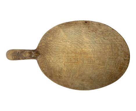 'Mouseman' oval oak cheeseboard, the knotty handle carved with mouse signature, by Robert Thompson of KilburnDimensions: Leng