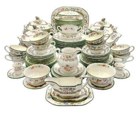 Extensive collection of Copeland Spode dinner and tea wares, decorated in the Chinese Rose pattern, comprising rounded oblong